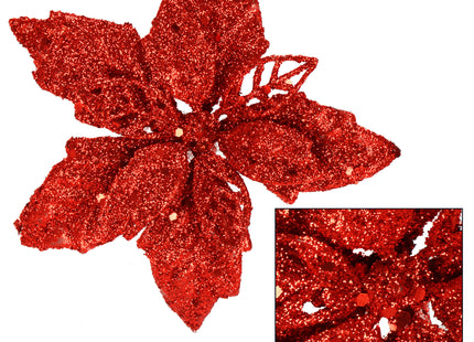 Kunstbloem - Ster van Bethlehem - Kunststof - Rood - Glitters - 13 cm