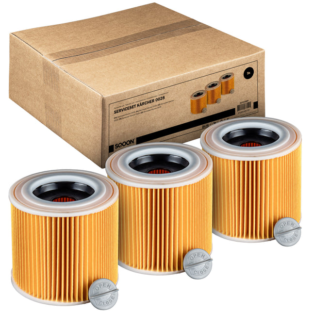 SQOON® Filterset geschikt voor Kärcher WD1, WD2, WD3 - Gelijk aan model: 6.414-552.0 / KFI 3310- 3 stuks