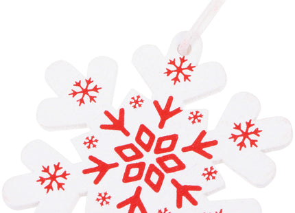Kersthanger | Sneeuwvlok | Rood/Wit | Hout | 5 cm | 3 Stuks