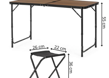 Picknick Tafel Met Stpelen- Campingtafel - Campingset - Biertafel - Horeca -Tafel - Stoelen - Opvouwbaar - Bruin - 120 x 60 x 55 cm