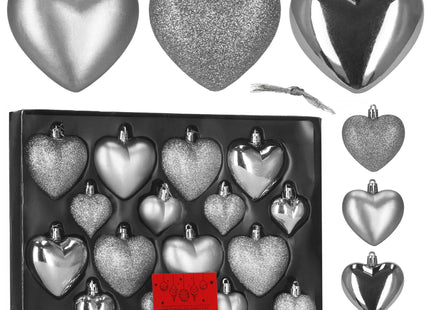 Kerstballen | 16 Stuks | 5/6/7 cm | Zilver | Hartjes