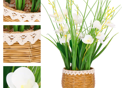 Kunst Orchidee - Kunstplanten -Inclusief Pot - Wit - Decoratief - 44 cm