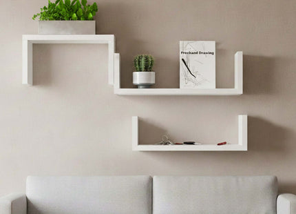 Wandplank - Boekenplank - Kruidenplank - Ophangbaar - 3 Delig - Wit - Metaal - 3 Kg - 15 x 30 x 1,5 Cm
