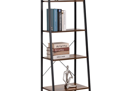Boekenkast - Ladderrek - Rek - 4 Etages - 138x56x34 cm - 100 KG - Gepoedercoat Metaal - Donkerbruin/Zwart