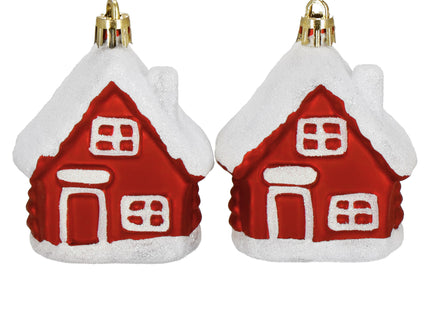 Kersthanger | Huis | Kerstboomhanger | Wit | Rood | Glitters | Kunststof | 7 cm | 2 Stuks