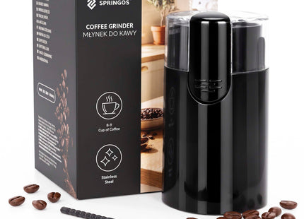 Elektrische Koffiemolen 150W – Koffiebonenmaler 100 Gram – RVS Messen – 24.000-28.000 RPM – Elektrische Kruidenmolen – Zwart – Inclusief Reinigingsborstel