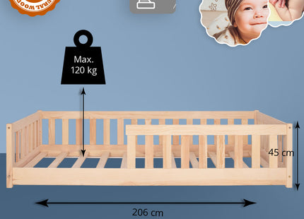 Kinderbed - Bed - Valbeveiliging - Lattenbodem - Hout - Lichtbruin - 200 x 80cm