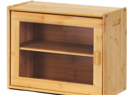 Broodtrommel Voor Op Het Aanrecht - Broodmand - Bamboe Deksel - 2 Laags - Zwart - 20 X 39 X 31 CM