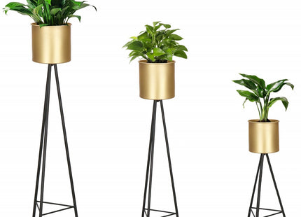 Staande Plantenbakken | Plantenbak | Bloempothouder | Set Van 3 | Metaal | Zwart-Goud