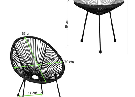 Tuintafel - Draad - Rotan - Zwart - Rond - Glas - 50 Cm