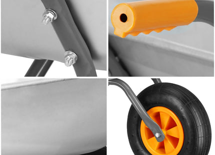 Kruiwagen | Kruiwagenwiel | 65L | 120kg Draagvermogen | Zilver/Oranje