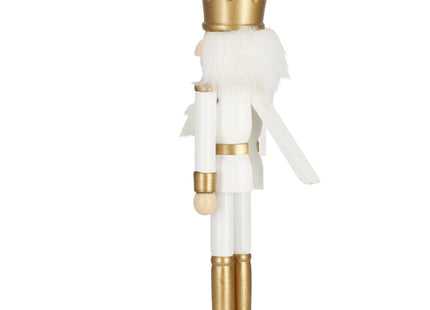 Notenkraker Kerst | Houten Soldaat | Kerstversiering | Goud/Wit | 30,5 cm