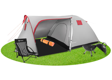 Kampeertent | Tent | Waterdicht | Klamboe | Hoes | 4 Persoons | Grijs | 350 x 200 x 135 cm