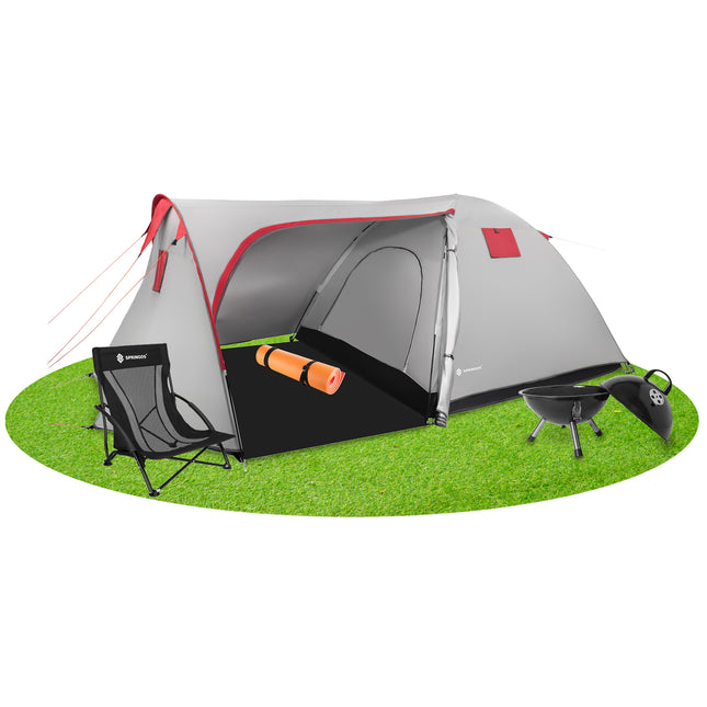 Kampeertent | Tent | Waterdicht | Klamboe | Hoes | 4 Persoons | Grijs | 350 x 200 x 135 cm