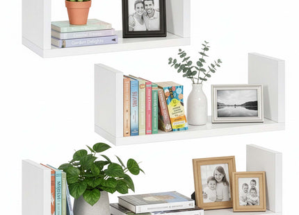 Wandplank - Boekenplank - Kruidenplank - Ophangbaar - 3 Delig - Wit - Metaal - 3 Kg - 15 x 30 x 1,5 Cm