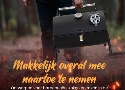 Houtskoolbarbecue - Smoker - BBQ - Grill - Draagbaar - Uitklapbaar - Cilinder - Camping - Zwart