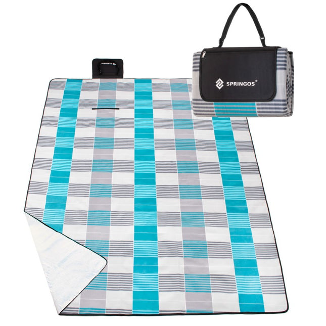 Picknickkleed | Picknickdeken | Buitenkleed | Picknick | 240 x 200 cm | Blauw/Grijs/Wit