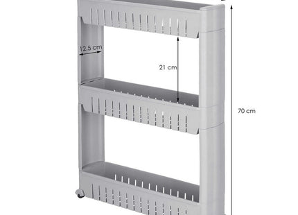 Keukentrolley Op Wieltjes | Badkamer Trolley | Opbergrek | 3 Niveaus | 70 x 54 x 12.5 cm | Grijs