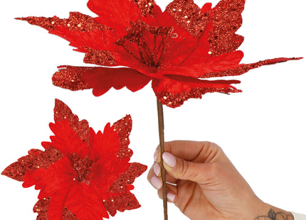 Kunstbloem | Kerst | Ster van Bethlehem |  Rood | Glitters