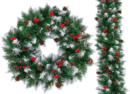 Kerstslinger | 110 cm | Dennenappels | Lijsterbes | Sneeuw | Groen