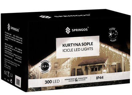 IJspegel Verlichting | Kerstverlichting Buiten | 12 m + 2.5 m Snoer | 300 LED | Flash | Koppelbaar | Koel Wit
