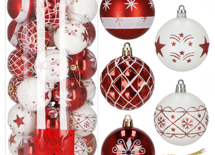 Kerstballen | 30 Stuks | 6 cm | Rood/Wit