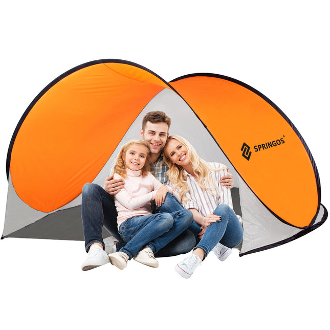 Strandtent | Pop-Up Strandtent | UV Filter | Windbescherming | Inclusief Draagtas | 200 x 120 x 110 cm | Wit/Oranje