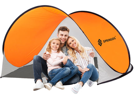 Strandtent | Pop-Up Strandtent | UV Filter | Windbescherming | Inclusief Draagtas | 200 x 120 x 110 cm | Wit/Oranje