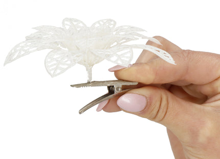 Kunstbloem - Met Clip - Kunststof - Wit - Glitters