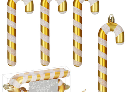 Kersthanger | Zuurstok | Kerstboomhanger | Wit | Goud | Kunststof | 14 cm | 4 Stuks