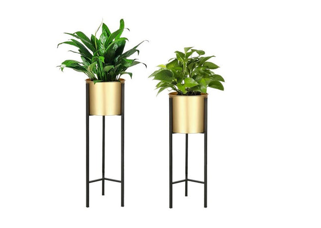 Staande Plantenbakken | Plantenbak | Bloempothouder | Set Van 2 | Metaal | Goud/Zwart