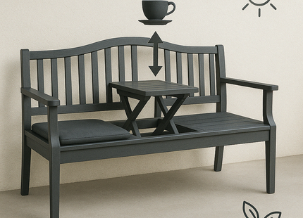 Tuinbank | Tuinbankje | Zitbank Buiten | Met Tafel |  150 x 80 cm | Metaal | Staal | Zwart