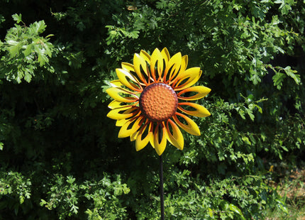 Windspinner - Windmolen - Windijzers - Tuinsteker - Tuinbeeld - Grondpin - Metaal - Zonnebloem