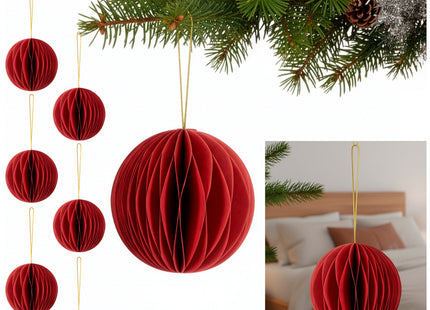 Kerstbal | Papier | 8 Cm | 3D | Rood | 6 Stuks