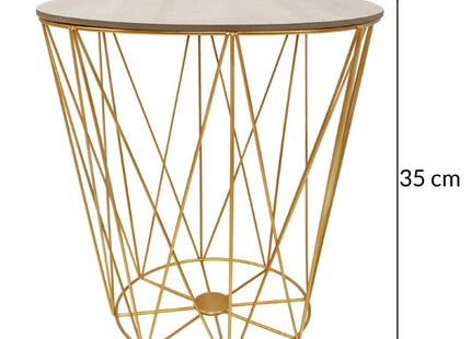 Salontafel | Salontafel Rond | Bijzettafel | 1 Stuk | 35 cm | Goud/Licht Hout