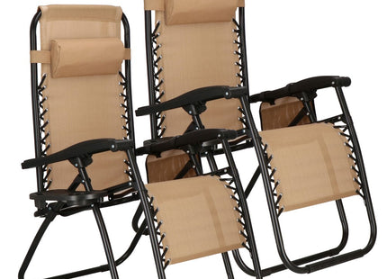 Tuinstoelen | Ligstoel | Opvouwbaar | Verstelbaar | Ergonomische Hoofdsteun | 2 Stuks | Beige/Zwart