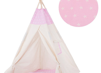 Tipi Tent | Wigwam Speeltent | 120x100x180 cm | Met Mat en Kussens | Naturel Roze | Sterren