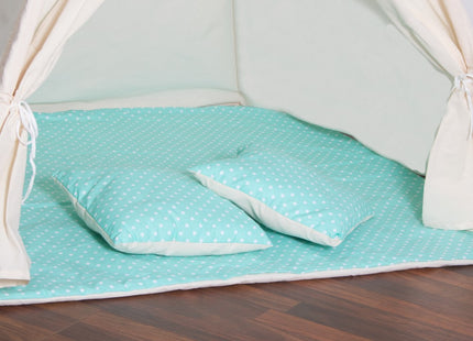 Tipi Tent | Wigwam Speeltent | 120x100x180 cm | Met Mat en Kussens | Naturel Mint | Stippen