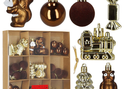 Kerstballen | 40 Stuks | 5/6/7 cm | Goud/Bruin