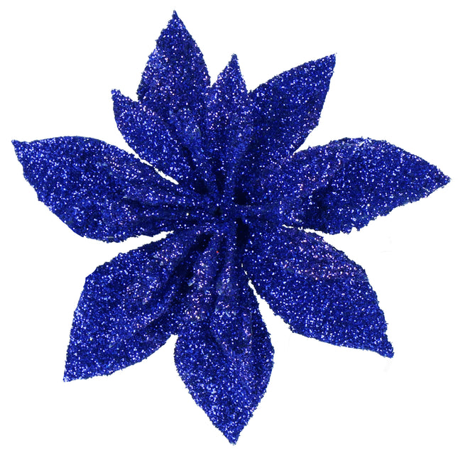 Kunstbloem Met Clip- Poinsettiatak - Ster van Bethlehem - Blauw - Glitters