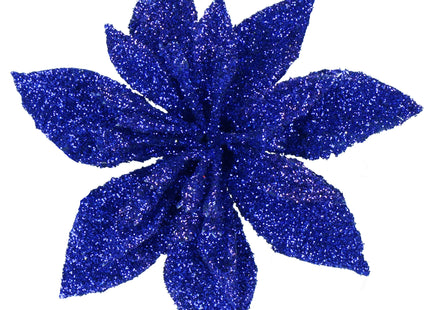 Kunstbloem Met Clip- Poinsettiatak - Ster van Bethlehem - Blauw - Glitters