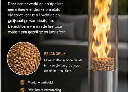 Muntel® Pellet Terras Heater - Terrasverwarmer - Outdoor - Heater - Fire Tube - Pallet - RVS - 34x 44.8x 132.2Cm
