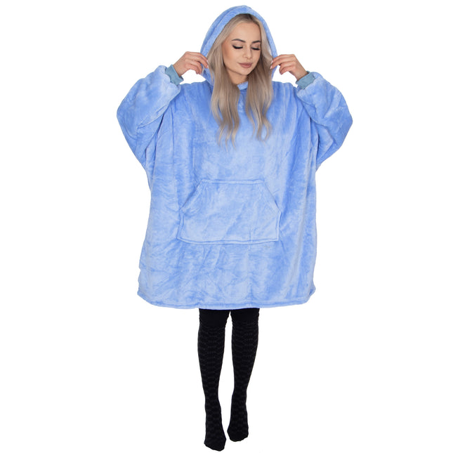 Oversized Fleece Deken/Trui - Oversized Deken - Oversized Trui - Hoodie - Capuchon - Lichtblauw