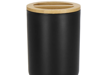Badkamerset | Prullenbak | Zeepbakje | Toiletborstel | Zeepdispenser | Set van 6 | Zwart/Naturel