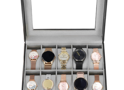Horlogedoos - Horlogebox - Horlogeopberger  - Zwart - Grijs - 10 Horloges