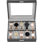 Horlogedoos - Horlogebox - Horlogeopberger  - Zwart - Grijs - 10 Horloges