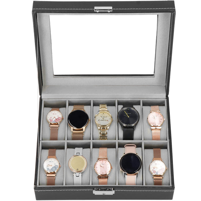 Horlogedoos - Horlogebox - Horlogeopberger  - Zwart - Grijs - 10 Horloges