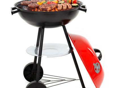 Houtskool barbecue  - BBQ - Draagbaar - Op Wielen - Asopvangbak - Kunststof - RVS - Zwart - Rood