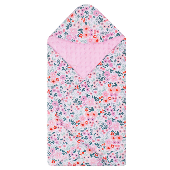 Deken Voor Autostoel - Draagzak - Dubbelzijdig - Capuchon - 77 x 77 Cm - Roze - Bloemen