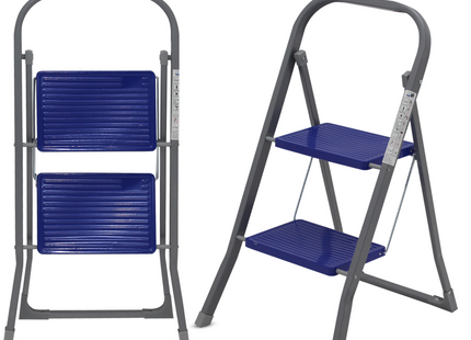 Huishoudtrap 2 treden - Keukentrap Inklapbaar - TÜV/GS - Blauw - Antislip - Max. hoogte 47 cm